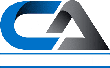 Logo for C&A Tax Solutions, featuring stylized blue and gray "C" and "A" letters above the company name in a gray and blue font.
